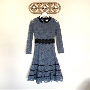 Metisu Blue Hollow Cutout Lace Swing Midi Dress Blue Sz Small